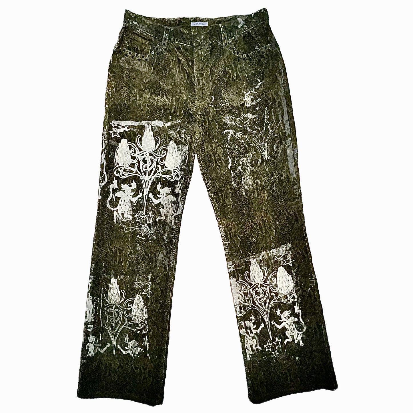 floral/goblins - snakeskin print corduroy pants