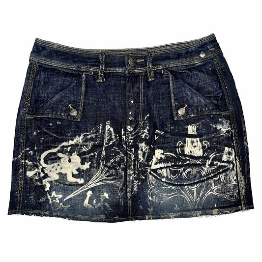 floral/goblins - denim mini skirt