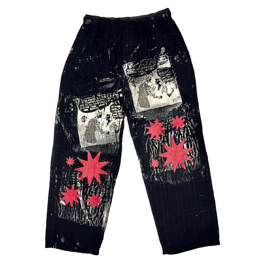 ketamine/rave black drawstring flannel pants - M/L