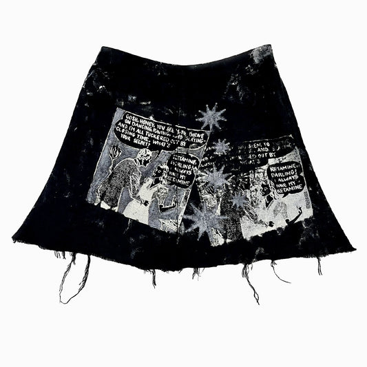 ketamine/rave - black linen a-line skirt